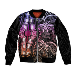 Polynesia Mixed African Dashiki Sleeve Zip Bomber Jacket Afro-pacific Culture - Pastel