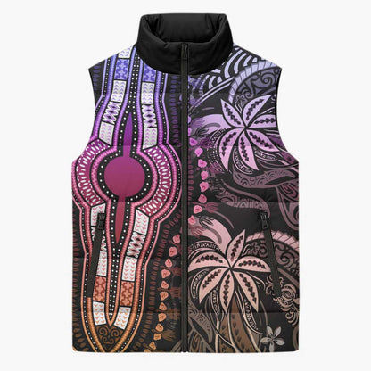 Polynesia Mixed African Dashiki Sleeveless Puffer Jacket Afro-pacific Culture - Pastel