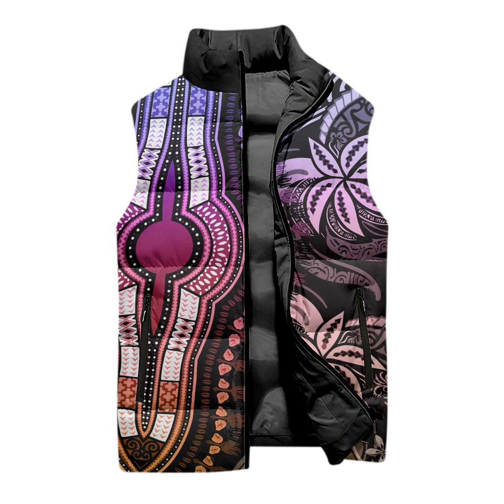 Polynesia Mixed African Dashiki Sleeveless Puffer Jacket Afro-pacific Culture - Pastel