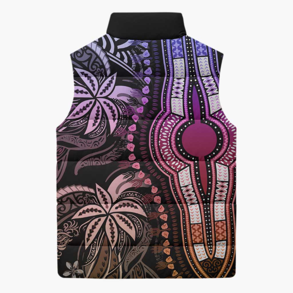 Polynesia Mixed African Dashiki Sleeveless Puffer Jacket Afro-pacific Culture - Pastel