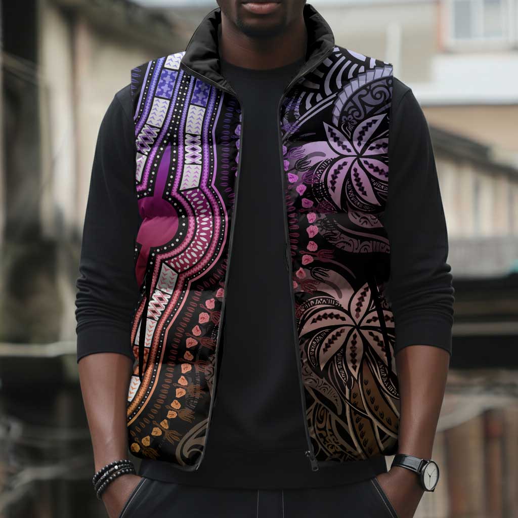 Polynesia Mixed African Dashiki Sleeveless Puffer Jacket Afro-pacific Culture - Pastel