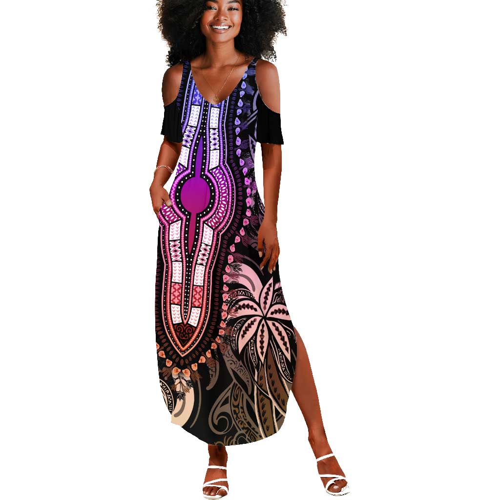 Polynesia Mixed African Dashiki Summer Maxi Dress Afro-pacific Culture - Pastel