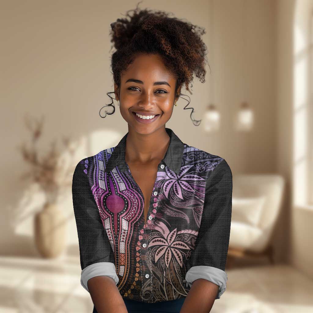 Polynesia Mixed African Dashiki Women Casual Shirt Afro-pacific Culture - Pastel LT9