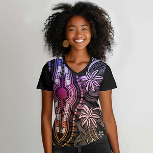 Polynesia Mixed African Dashiki Women V-Neck T-Shirt Afro-pacific Culture - Pastel