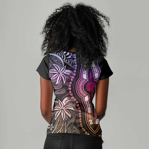 Polynesia Mixed African Dashiki Women V-Neck T-Shirt Afro-pacific Culture - Pastel