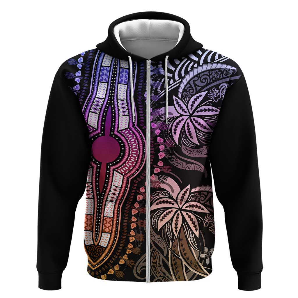 Polynesia Mixed African Dashiki Zip Hoodie Afro-pacific Culture - Pastel