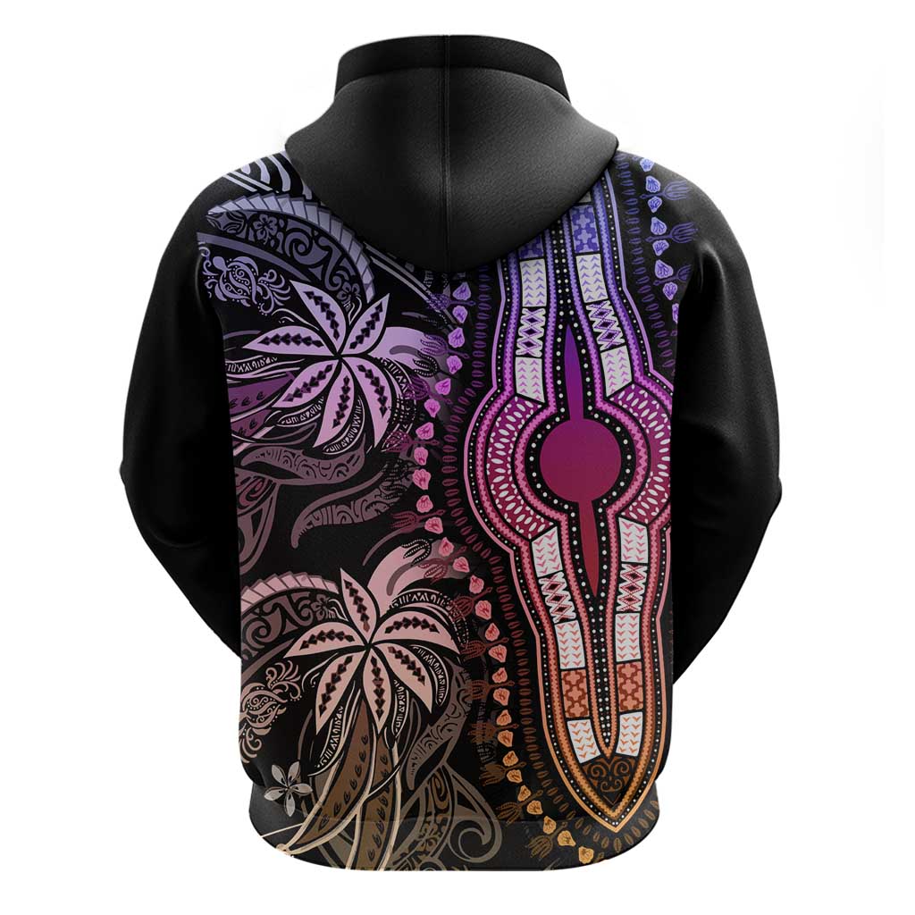 Polynesia Mixed African Dashiki Zip Hoodie Afro-pacific Culture - Pastel