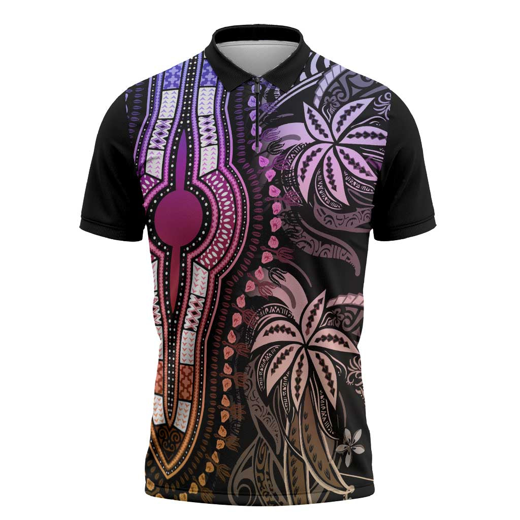 Polynesia Mixed African Dashiki Zipper Polo Shirt Afro-pacific Culture - Pastel