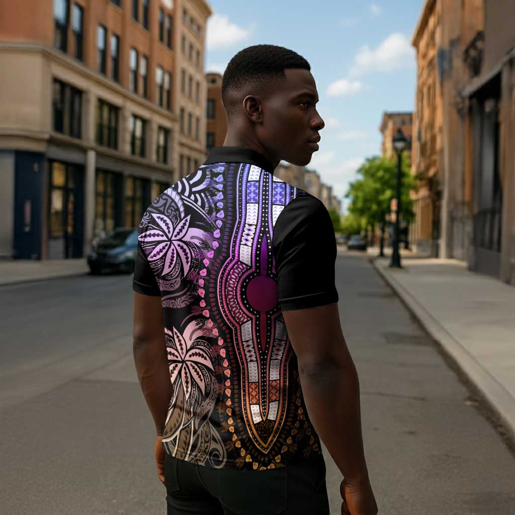 Polynesia Mixed African Dashiki Zipper Polo Shirt Afro-pacific Culture - Pastel