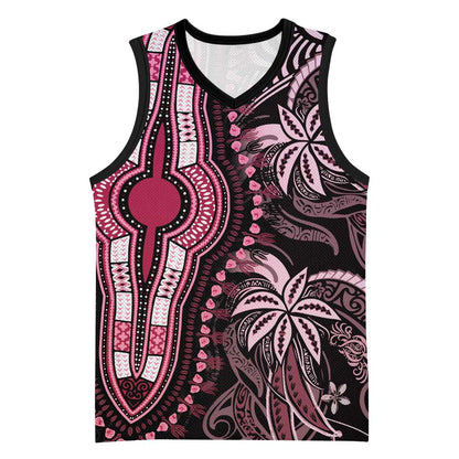 Polynesia Mixed African Dashiki Basketball Jersey Afro-pacific Culture - Pink LT9