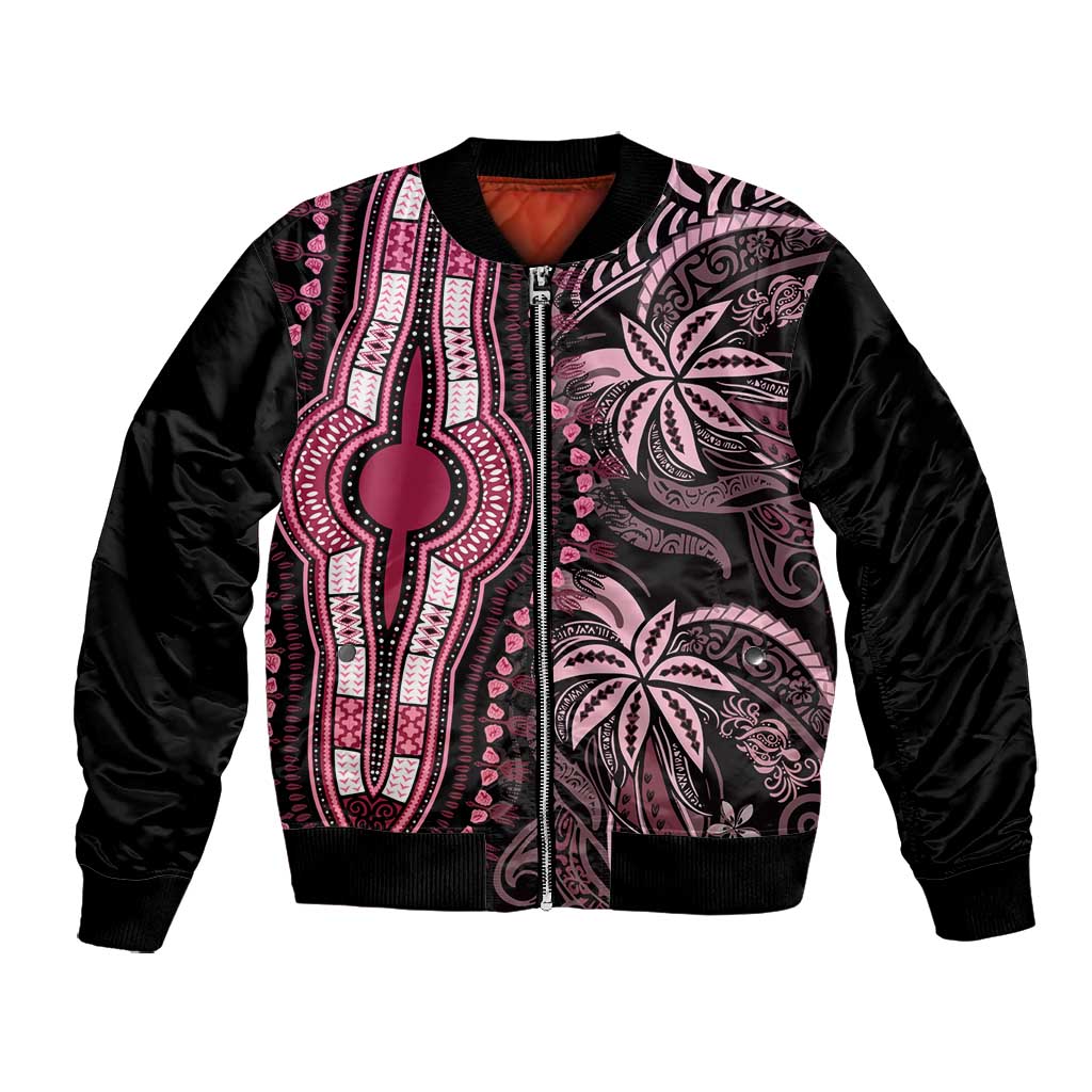 Polynesia Mixed African Dashiki Bomber Jacket Afro-pacific Culture - Pink