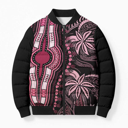 Polynesia Mixed African Dashiki Bomber Puffer Jacket Afro-pacific Culture - Pink