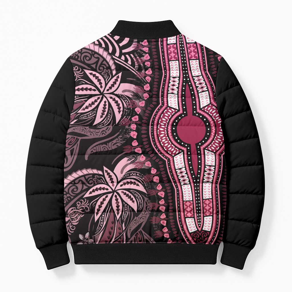 Polynesia Mixed African Dashiki Bomber Puffer Jacket Afro-pacific Culture - Pink