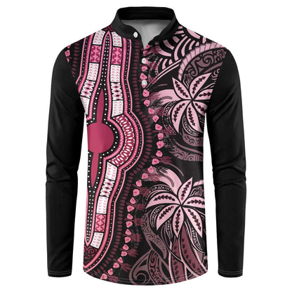 Polynesia Mixed African Dashiki Button Sweatshirt Afro-pacific Culture - Pink