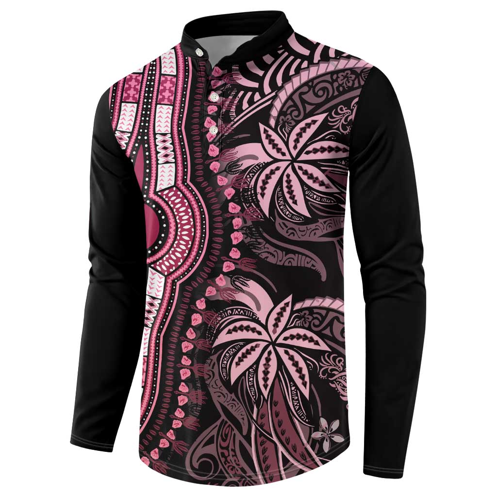 Polynesia Mixed African Dashiki Button Sweatshirt Afro-pacific Culture - Pink