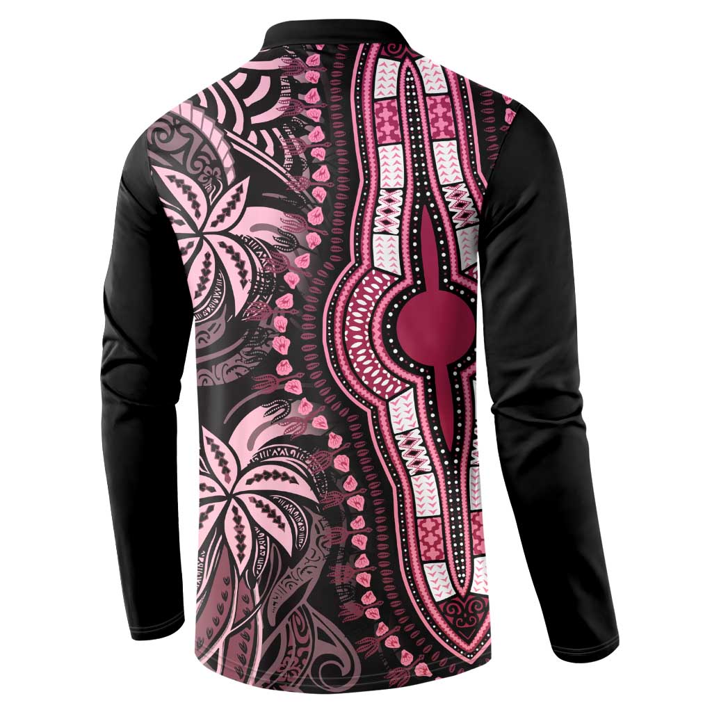 Polynesia Mixed African Dashiki Button Sweatshirt Afro-pacific Culture - Pink