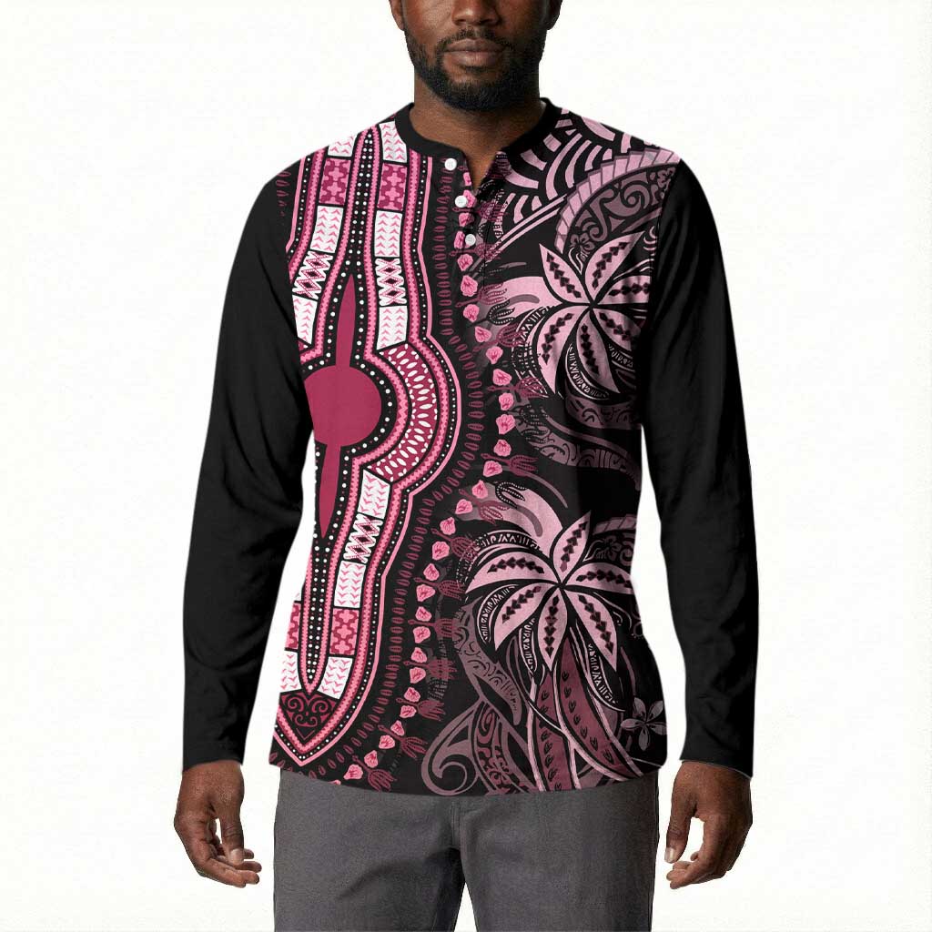 Polynesia Mixed African Dashiki Button Sweatshirt Afro-pacific Culture - Pink
