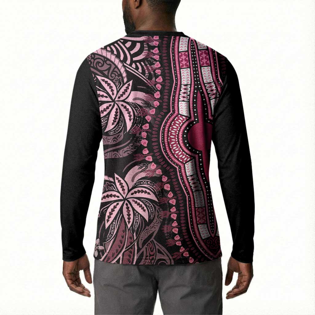 Polynesia Mixed African Dashiki Button Sweatshirt Afro-pacific Culture - Pink