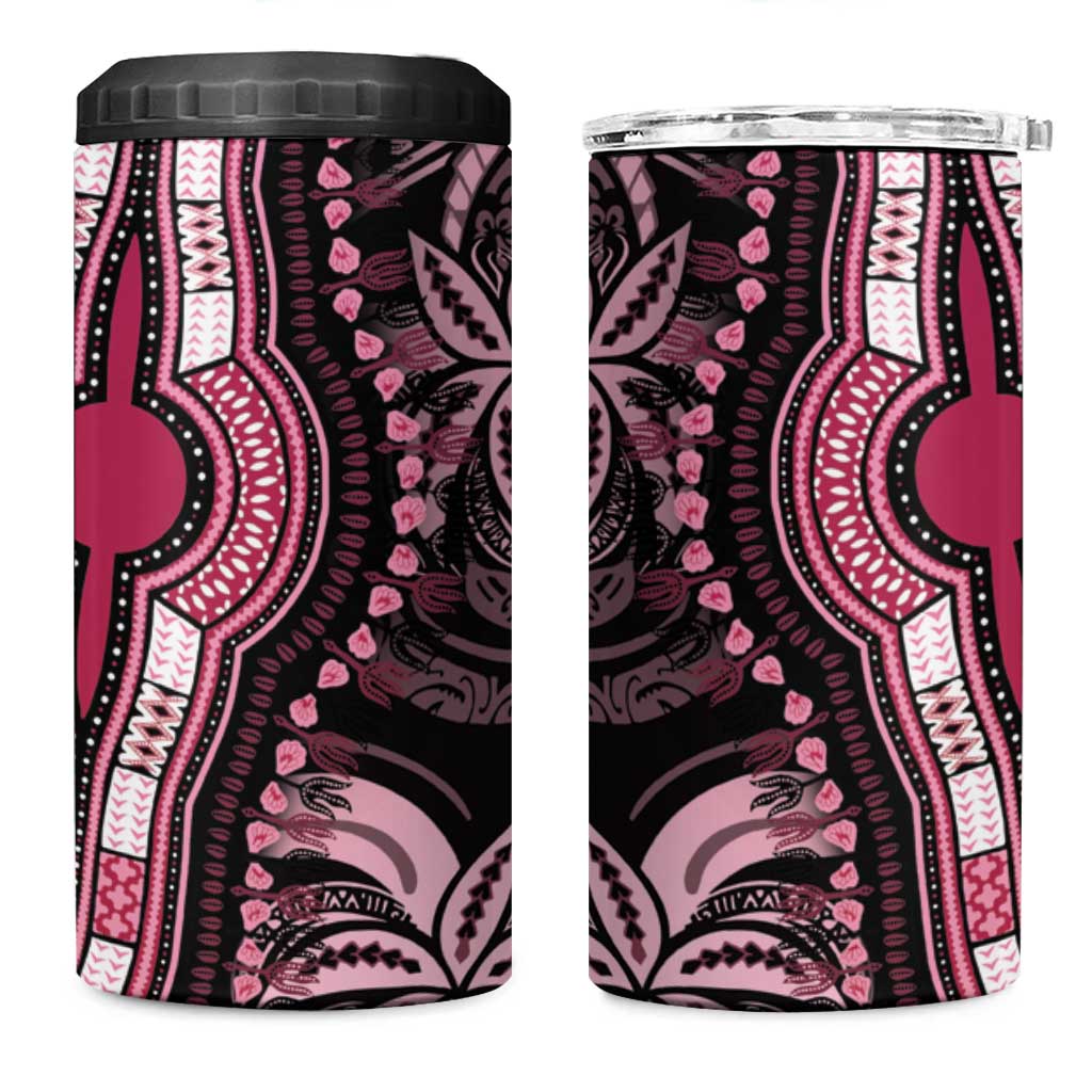 Polynesia Mixed African Dashiki 4 in 1 Can Cooler Tumbler Afro-pacific Culture - Pink