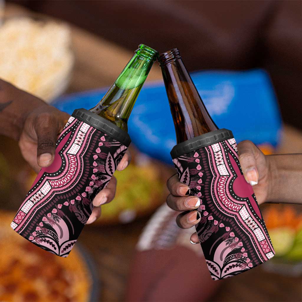 Polynesia Mixed African Dashiki 4 in 1 Can Cooler Tumbler Afro-pacific Culture - Pink