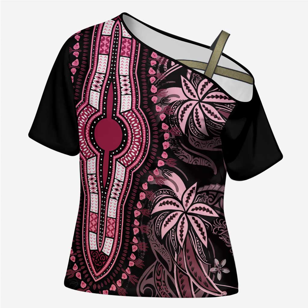 Polynesia Mixed African Dashiki Cross Shoulder Shirt Afro-pacific Culture - Pink