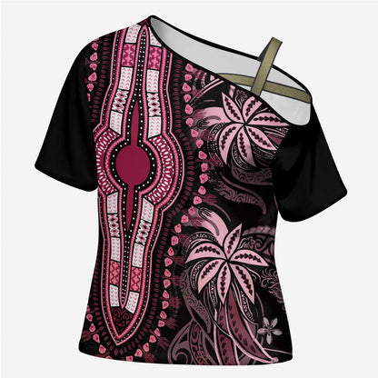Polynesia Mixed African Dashiki Cross Shoulder Shirt Afro-pacific Culture - Pink