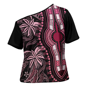 Polynesia Mixed African Dashiki Cross Shoulder Shirt Afro-pacific Culture - Pink