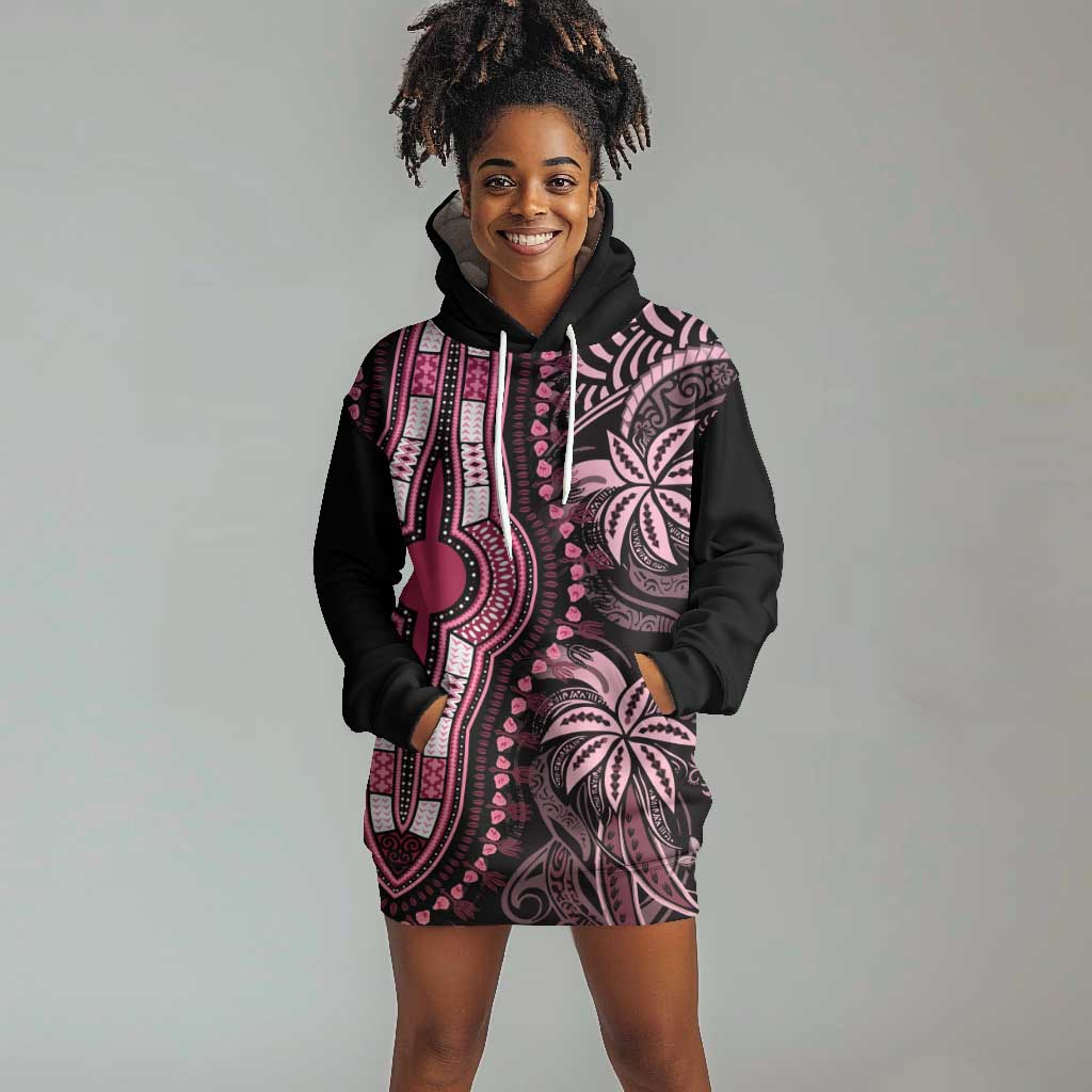 Polynesia Mixed African Dashiki Hoodie Dress Afro-pacific Culture - Pink