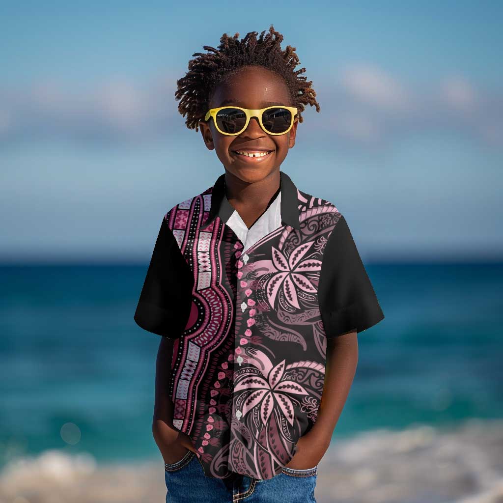 Polynesia Mixed African Dashiki Kid Hawaiian Shirt Afro-pacific Culture - Pink