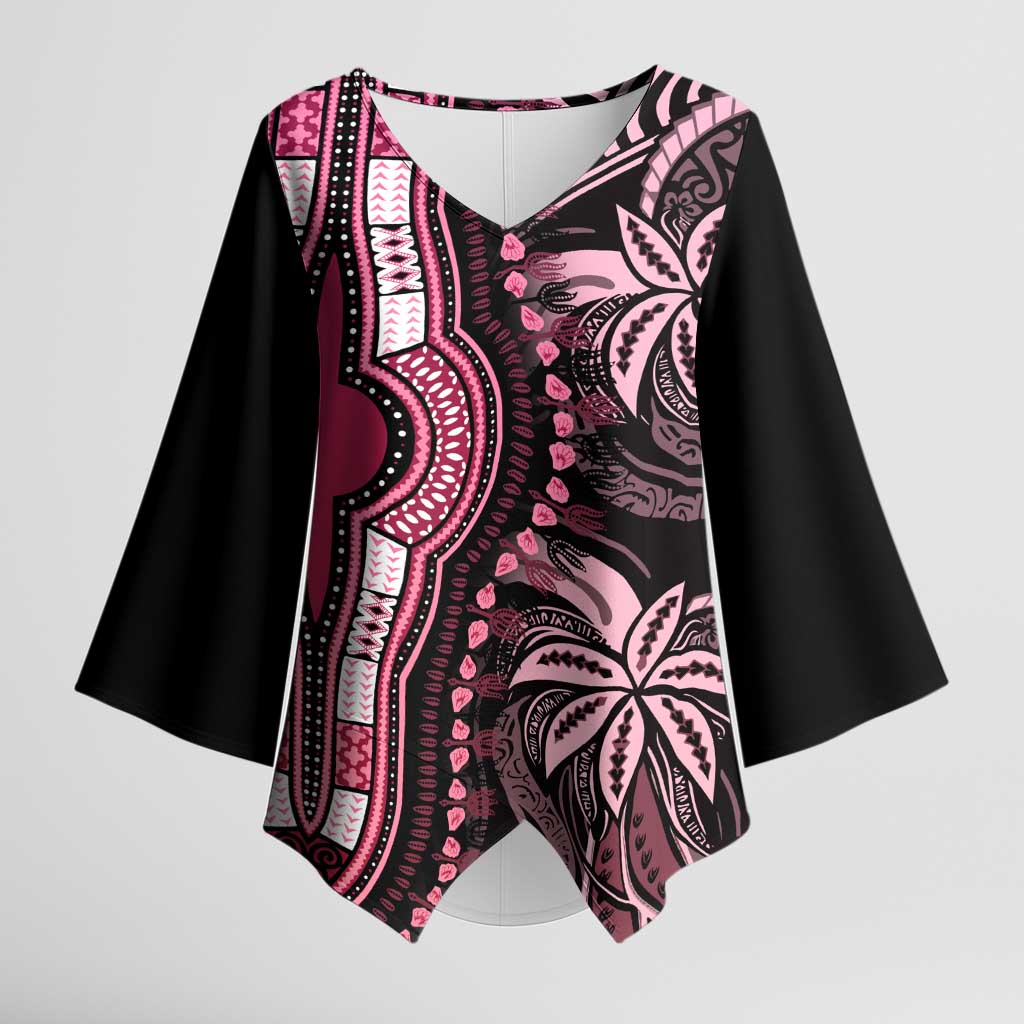 Polynesia Mixed African Dashiki Kimono Sleeve Blouse Afro-pacific Culture - Pink