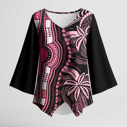 Polynesia Mixed African Dashiki Kimono Sleeve Blouse Afro-pacific Culture - Pink