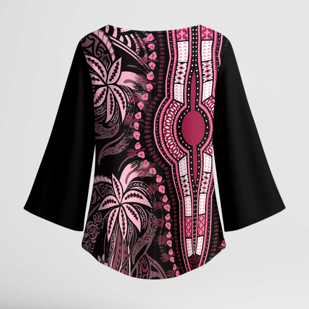 Polynesia Mixed African Dashiki Kimono Sleeve Blouse Afro-pacific Culture - Pink