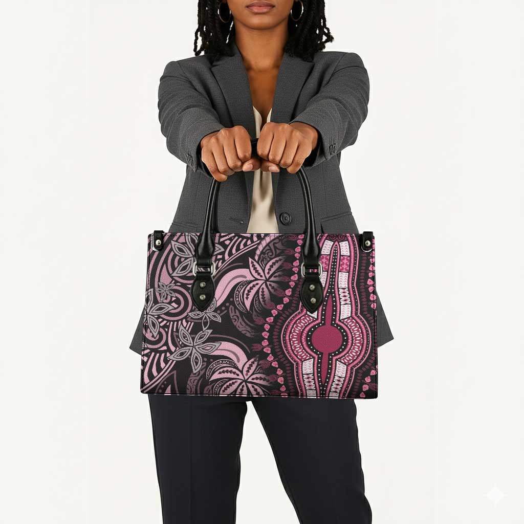 Polynesia Mixed African Dashiki Leather Bag Afro-pacific Culture - Pink