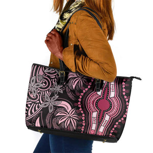 Polynesia Mixed African Dashiki Leather Tote Bag Afro-pacific Culture - Pink