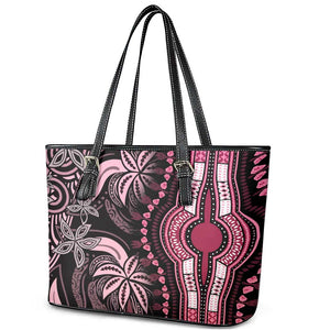 Polynesia Mixed African Dashiki Leather Tote Bag Afro-pacific Culture - Pink