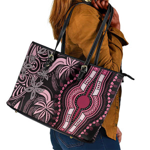 Polynesia Mixed African Dashiki Leather Tote Bag Afro-pacific Culture - Pink