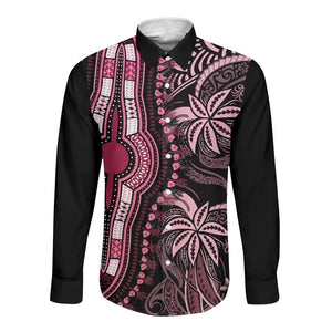 Polynesia Mixed African Dashiki Long Sleeve Button Shirt Afro-pacific Culture - Pink