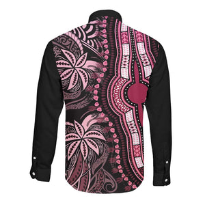 Polynesia Mixed African Dashiki Long Sleeve Button Shirt Afro-pacific Culture - Pink