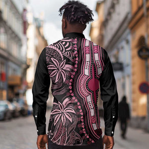 Polynesia Mixed African Dashiki Long Sleeve Button Shirt Afro-pacific Culture - Pink