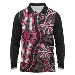 Polynesia Mixed African Dashiki Long Sleeve Polo Shirt Afro-pacific Culture - Pink