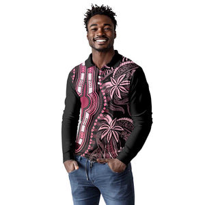 Polynesia Mixed African Dashiki Long Sleeve Polo Shirt Afro-pacific Culture - Pink