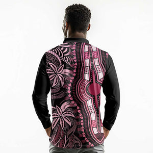 Polynesia Mixed African Dashiki Long Sleeve Polo Shirt Afro-pacific Culture - Pink