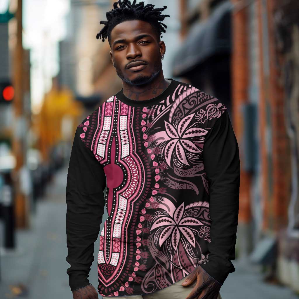 Polynesia Mixed African Dashiki Long Sleeve Shirt Afro-pacific Culture - Pink