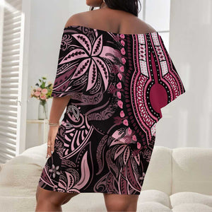 Polynesia Mixed African Dashiki Off Shoulder Short Dress Afro-pacific Culture - Pink