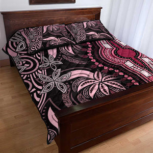 Polynesia Mixed African Dashiki Quilt Bed Set Afro-pacific Culture - Pink