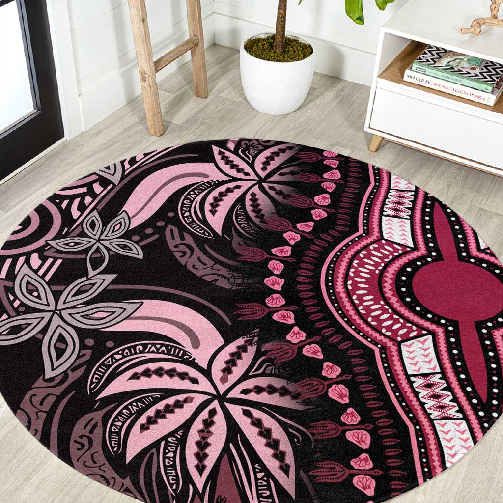 Polynesia Mixed African Dashiki Round Carpet Afro-pacific Culture - Pink