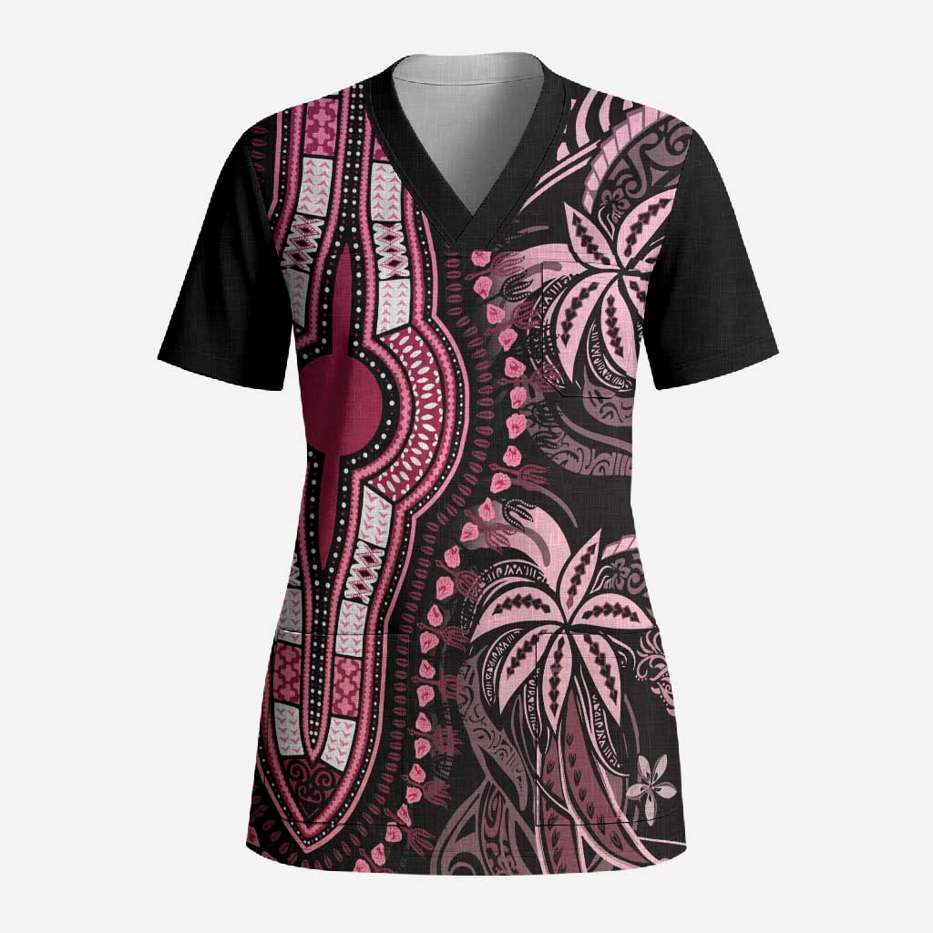 Polynesia Mixed African Dashiki Scrub Top Afro-pacific Culture - Pink