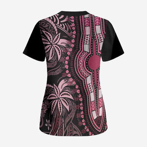 Polynesia Mixed African Dashiki Scrub Top Afro-pacific Culture - Pink