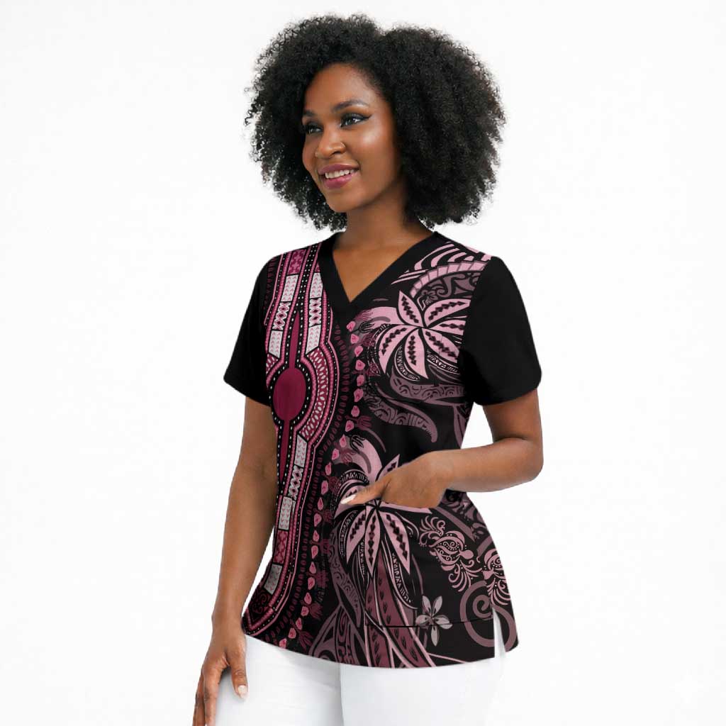 Polynesia Mixed African Dashiki Scrub Top Afro-pacific Culture - Pink