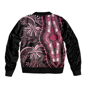 Polynesia Mixed African Dashiki Sleeve Zip Bomber Jacket Afro-pacific Culture - Pink